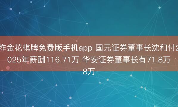 炸金花棋牌免费版手机app 国元证券董事长沈和付2025年薪酬116.71万 华安证券董事长有71.8万
